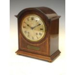 W.H. May, Nottingham - Early 20th Century inlaid mahogany mantel clock, with two train spring driven