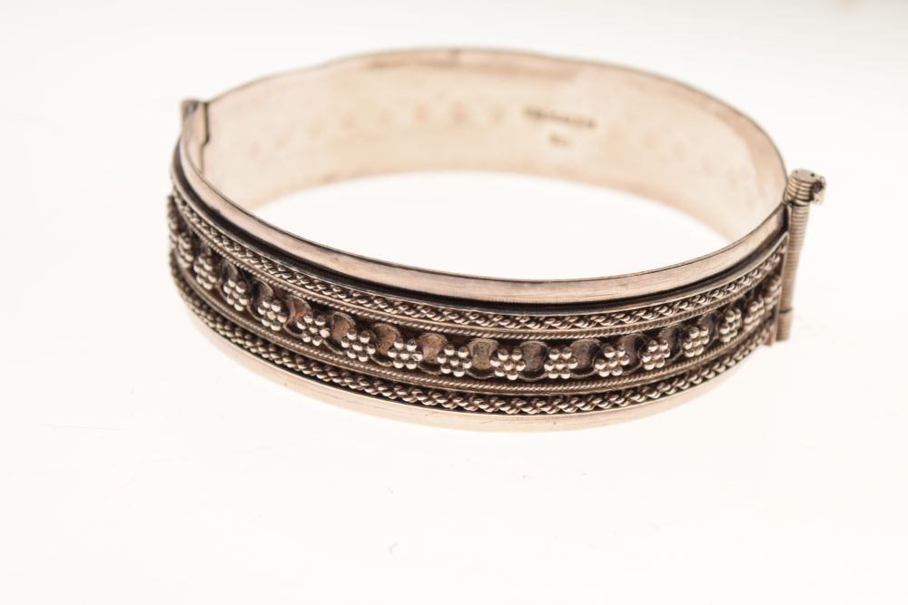 Judaica - Israeli white metal snap bangle stamped Jerusalem 925, the exterior with berry cluster and - Image 4 of 6