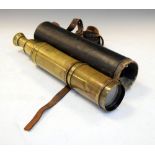 Four draw brass telescope in leather case by F & H Doublet, 76cm long Condition: Metal misshapen