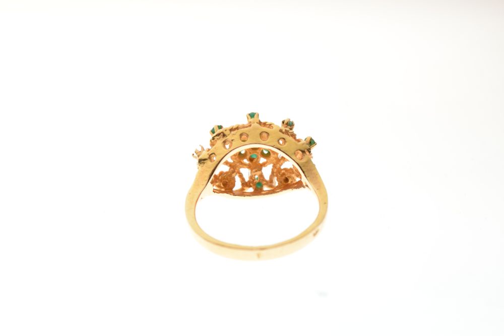 Unmarked Eastern-style yellow metal, turquoise and filigree dress ring, size P, 6g gross approx - Image 3 of 5