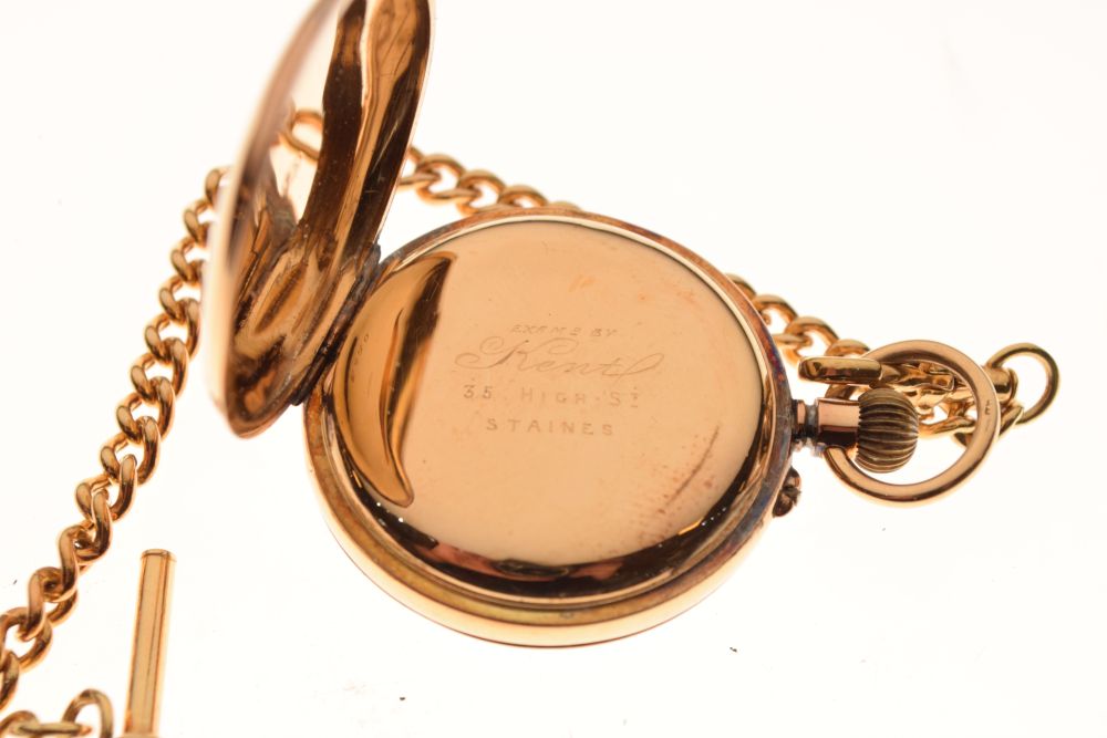 Yellow metal open face pocket watch, white Roman dial, top-wound movement, case stamped 18k 5820, - Image 5 of 8