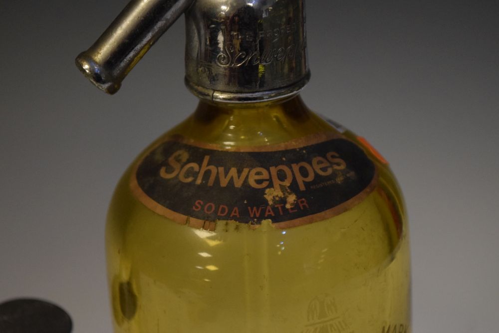 Schweppes chromium plated syphon, having acid etched motif, 31cm high, together with a bel cream - Image 5 of 9