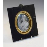 Late 18th/early 19th Century portrait on ivory - Lady in a bonnet, 87mm x 66mm, in a rectangular