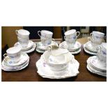 Tuscan bone china tea set having transfer printed and hand-painted decoration of flowers
