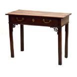 19th Century fruitwood side table fitted one frieze drawer with pierced ears, 91.5cm wide Condition: