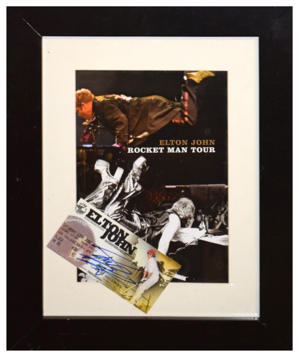 Music Memorabilia - Framed ticket from the Elton John 'Rocket Man' tour, Gloucestershire County