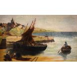 English School - Oil on canvas - Coastal landscape, framed, 33cm x 52cm Condition: **Due to