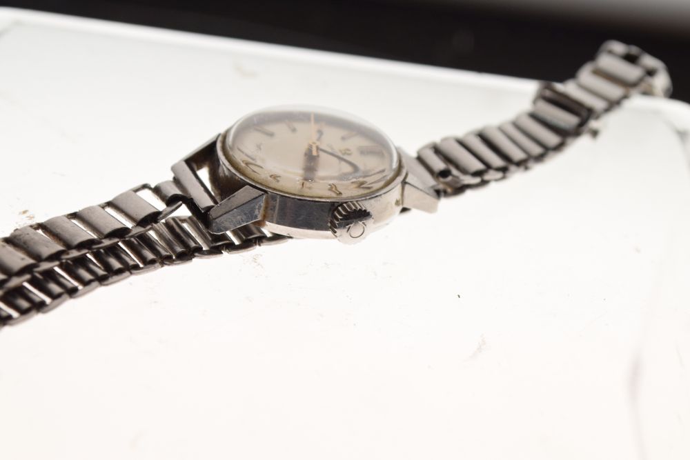 Omega - Lady's stainless steel wristwatch, silvered dial with baton hour markers and centre seconds, - Image 3 of 5