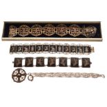 Two Thai or South East Asian panel bracelets, 800 standard panel bracelet, cross pendant and