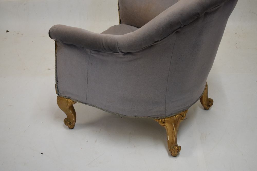 Early Victorian gilt wood and upholstered armchair Condition: Would benefit from re-upholstery. ** - Image 4 of 7