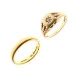 22ct gold wedding band, size R, 7.1g approx, together with a gentleman's 9ct gold dress ring with