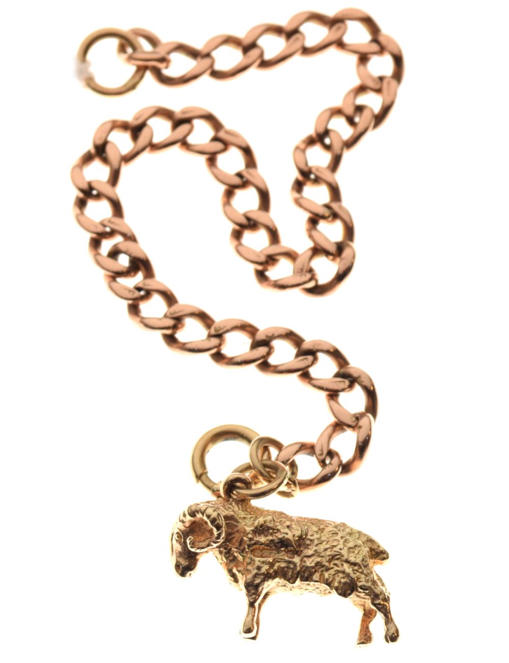 9ct gold curb link bracelet with cast goat or ram charm, 17.5g approx Condition: ** Due to current