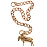 9ct gold curb link bracelet with cast goat or ram charm, 17.5g approx Condition: ** Due to current