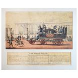 19th Century coloured print 'The Steam Coach', the main image 28cm x 15cm, framed and glazed