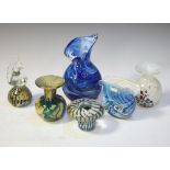 Four studio glass vases to include Mdina and Valletta glass etc, together with a seahorse
