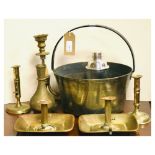 Quantity of decorative brass including a silver-plated cocktail shaker etc Condition: All items with