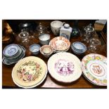 Quantity of decorative ceramics including an Oriental bottle shaped vase, glass tea pot, Chinese
