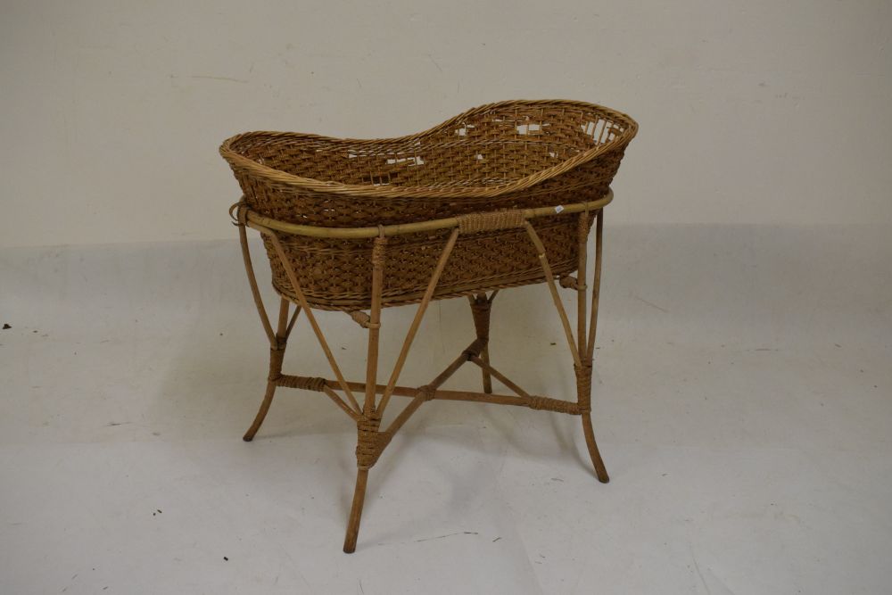 Bamboo and wicker cradle or bassinet, 88cm long x 78cm high Condition: Woodworm to the frame and - Image 2 of 5