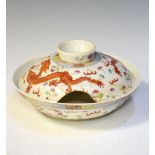 Chinese porcelain dragon-decorated bowl and cover, six-character mark, 16cm diameter (af) Condition: