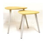 Modern Design - Pair of oak-topped retro style occasional tables, each with rounded triangular