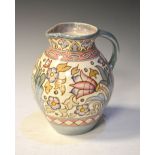 Bursley ware - Charlotte Rhead tube-lined pottery jug, having floral decoration, pattern 7476,