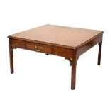 Reproduction mahogany-finish square coffee table fitted one drawer having inset writing surface,