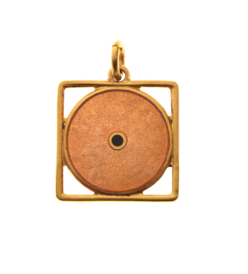 Unmarked yellow metal and enamel pendant, 1.9cm square, 3.8g gross approx Condition: ** Due to