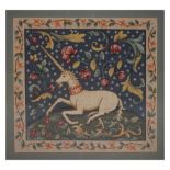 Medieval style tapestry of a unicorn, 45cm square, framed and glazed Condition: **Due to current