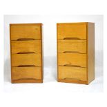 Pair of mid 20th Century birch and plywood four-drawer bedside chests, 40cm x 33cm x 76cm high