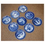 Nine Royal Copenhagen Christmas plates, 18cm diameter Condition: All plates would benefit from a