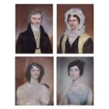Early 19th Century English School - Group of four family portrait miniatures on ivory, one with