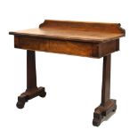 19th Century mahogany side table raised on twin slab end supports, 100cm wide Condition: Some