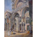 Canon Harvey (Early 20th Century) - Watercolour - Façade, St Marks, Venice, 35.5cm x 26.5cm, in gilt