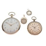 Continental white metal open face pocket watch, silvered Roman dial, case stamped Fine Silver,