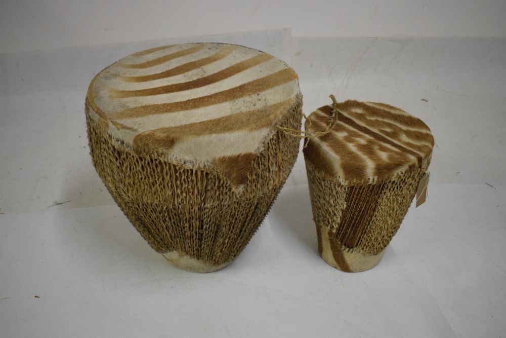 Two African zebra skin drums, the larger 45cm diameter Condition: **Due to current lockdown - Image 3 of 5