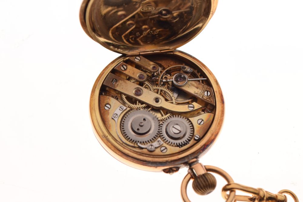 Yellow metal open face pocket watch, white Roman dial, top-wound movement, case stamped 18k 5820, - Image 8 of 8