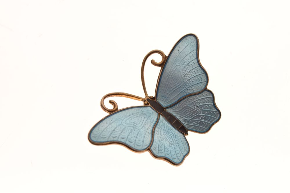 Norwegian white metal and enamel butterfly brooch stamped Sterling Norway, together with a similar - Image 2 of 7