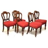Five Victorian mahogany dining chairs with over-stuffed seats Condition: Scuffs and light