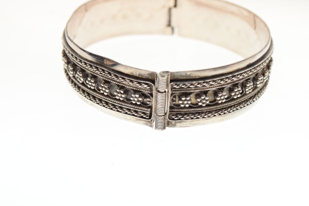 Judaica - Israeli white metal snap bangle stamped Jerusalem 925, the exterior with berry cluster and - Image 3 of 6