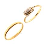 22ct gold wedding band, size M½, 3g approx, together with a yellow metal dress ring, shank stamped