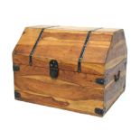 Modern metal-bound Campaign-style hardwood chest or trunk, 60cm wide Condition: Some ring marks,