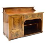 Edwardian mahogany and satinwood crossbanded side table, fitted two drawers, one cupboard with a