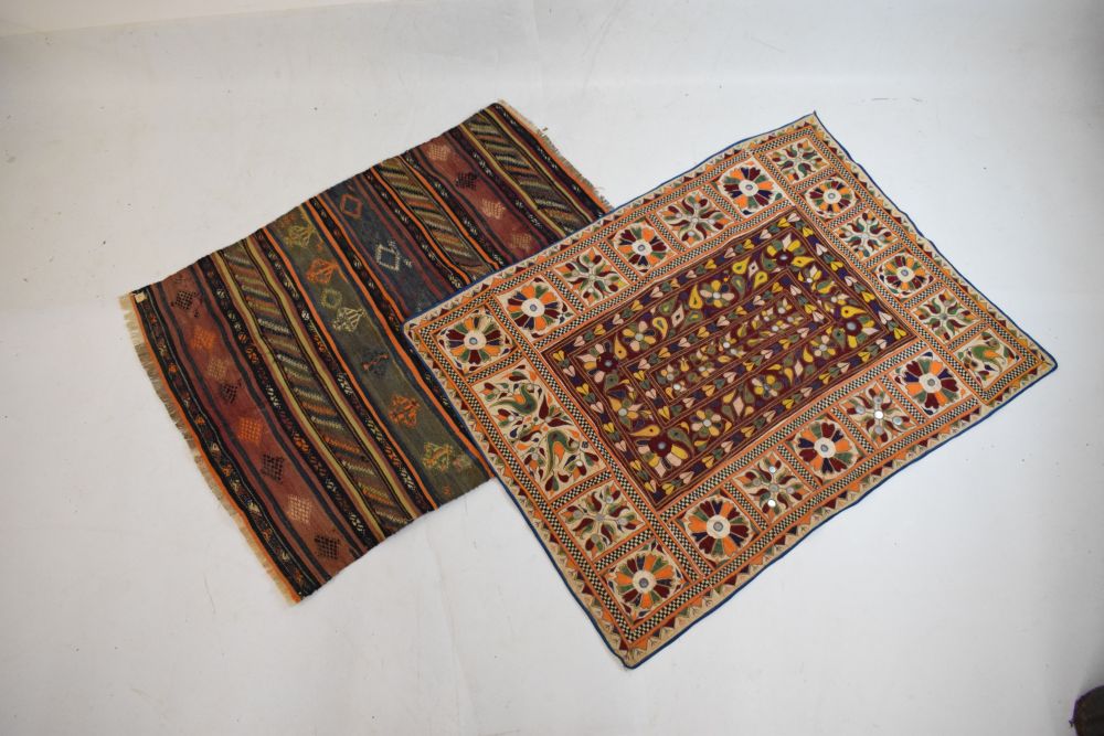 Middle Eastern kelim or flat woven rug with bands of geometric decoration, 91cm x 114cm, together - Image 2 of 6