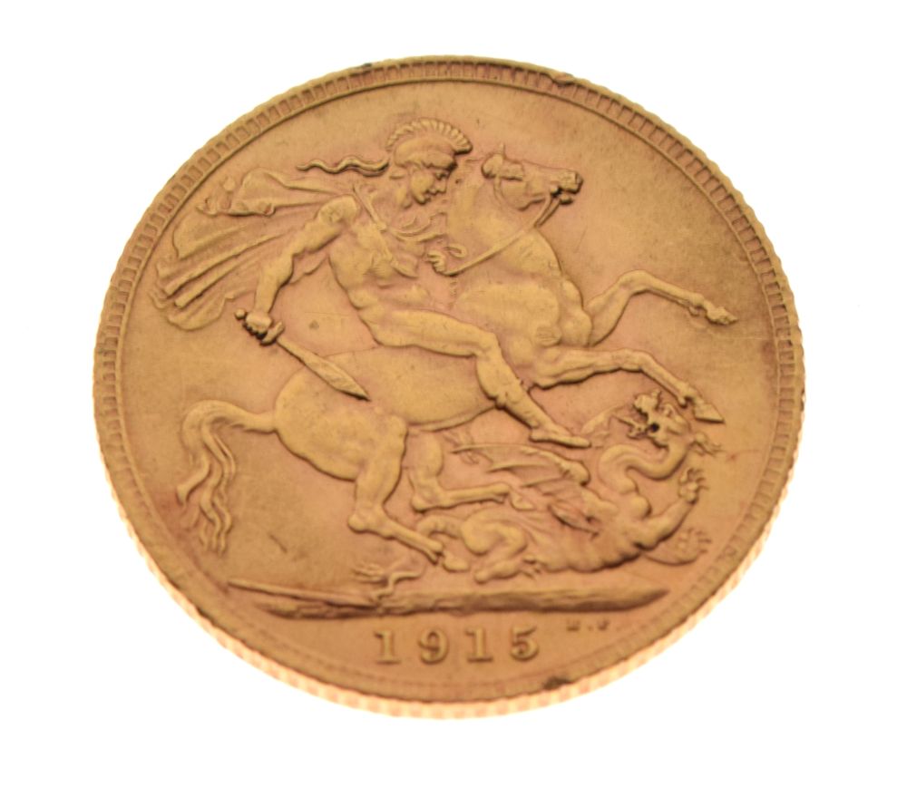 Gold Coin - George V sovereign, 1915 Condition: Some light surface wear and nicks to the edges,