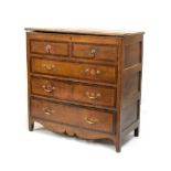 19th Century oak and mahogany crossbanded mule chest, fitted one drawer to base with hinged top,