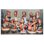 Quantity of Goebel Hummel figures to include Globetrotter, Merry Wanderer, Just Resting, Apple