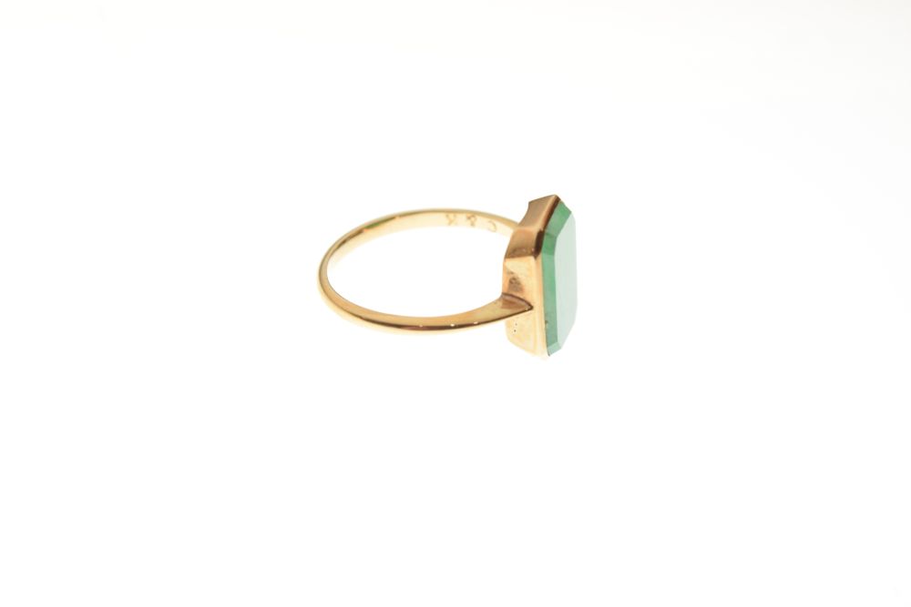Yellow metal dress ring set canted oblong jade panel with vacant seal matrix, size I½, together with - Image 2 of 6