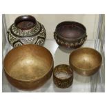 Collection of five copper and brass vessels to include an Arts & Crafts copy of the Glastonbury