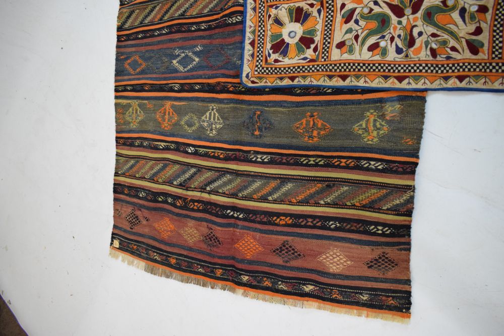 Middle Eastern kelim or flat woven rug with bands of geometric decoration, 91cm x 114cm, together - Image 5 of 6