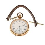 Elgin - base metal open face pocket watch, white Roman dial with subsidiary at VI, top wound